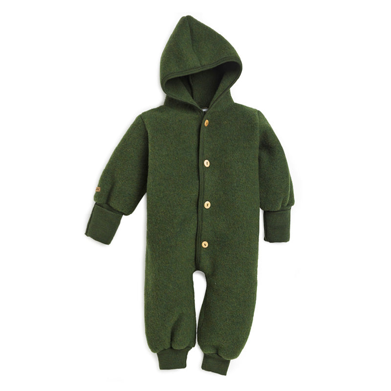Babyoverall i ullfleece med luva