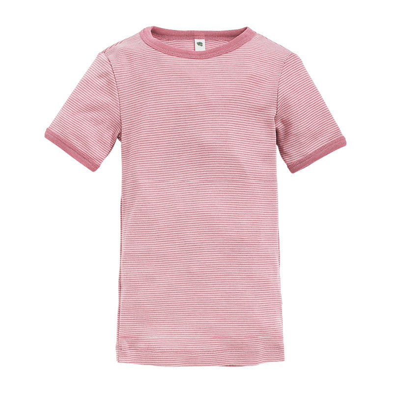 Barnetrøye kort erm ull med silke - Lys rose/natur