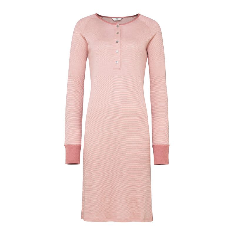 Nattkjole i ull med silke m/knapper - Lys rose/natur