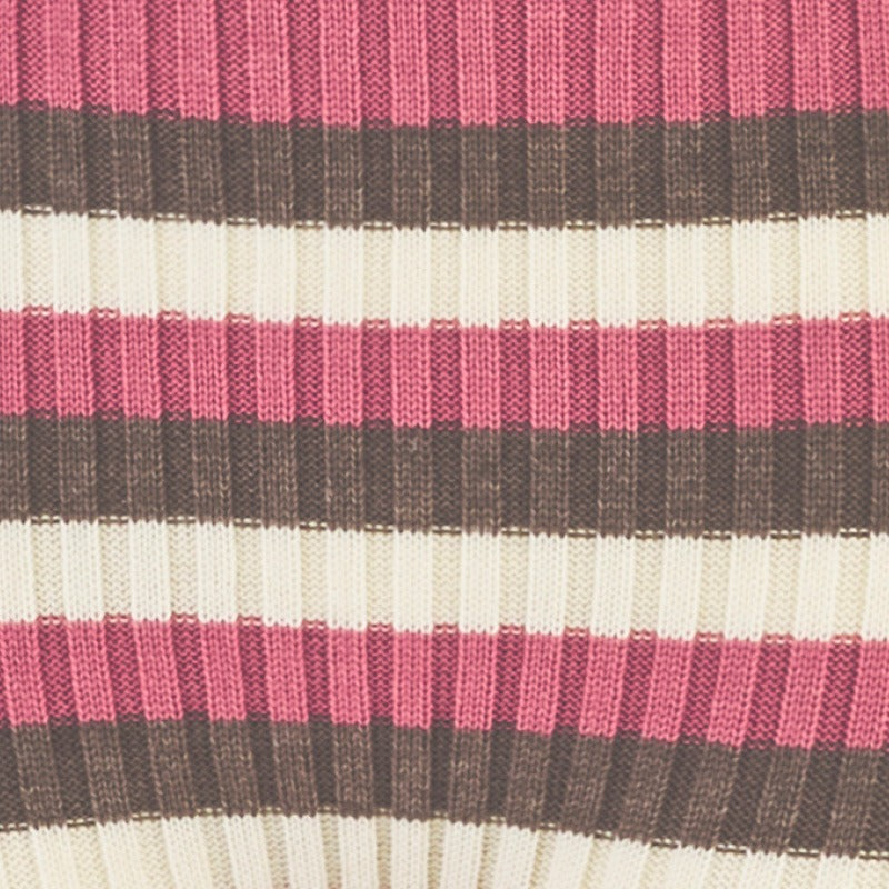 Ribbukse ribbestrikket ullbukse - Mørk rose/Lys brun/Natur - swatch